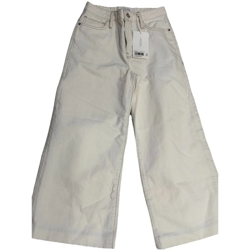 NWT $248 Frame Women's High Rise Wide Leg Crop Jeans ECRU Denim 4 Palazzo 25‎
